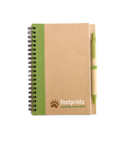 Recycled paper notebook with pen