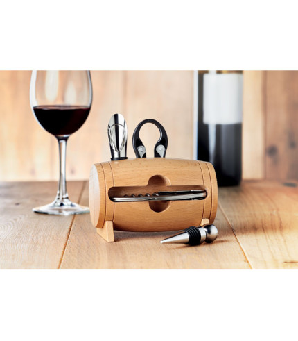 Vinski set od 4 komada u drvenom stalku