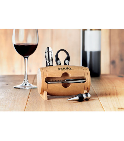 Vinski set od 4 komada u drvenom stalku