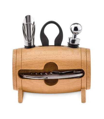 Vinski set od 4 komada u drvenom stalku