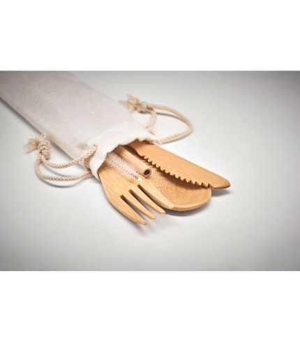 Bamboo cutlery with straw