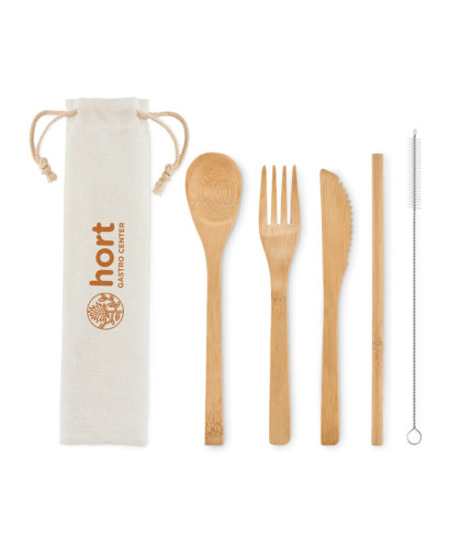 Bamboo cutlery with straw
