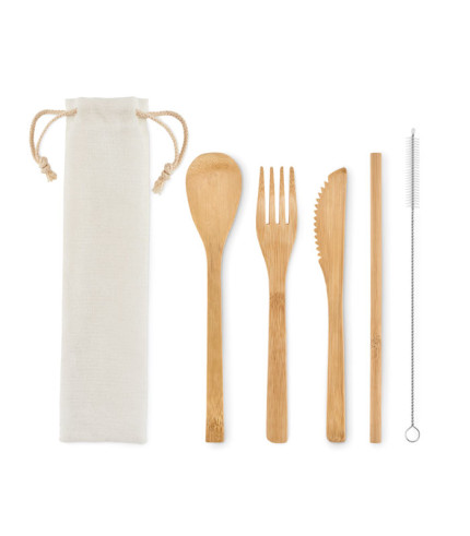 Bamboo cutlery with straw