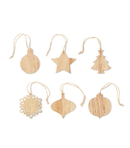 Set of wooden Xmas ornaments