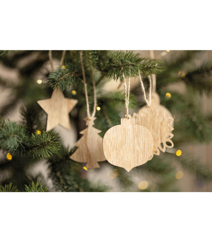 Set of wooden Xmas ornaments