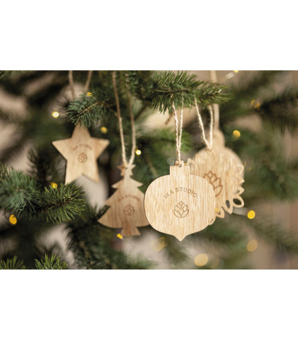 Set of wooden Xmas ornaments