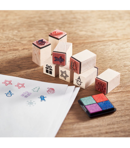 8 wooden Christmas stamps set