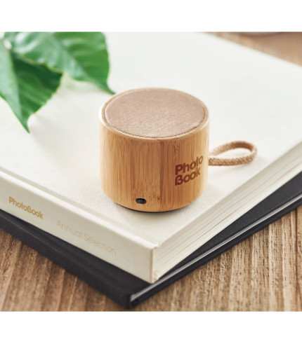 Round bamboo wireless speaker