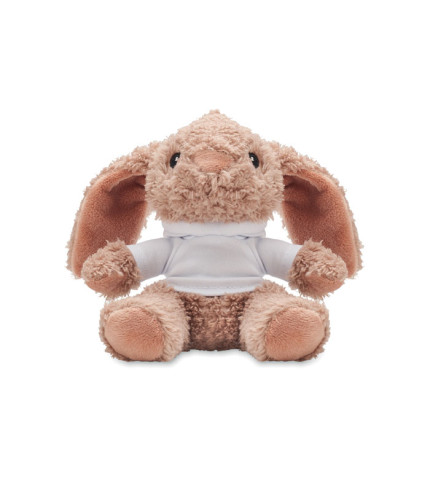 Bunny plush wearing a hoodie