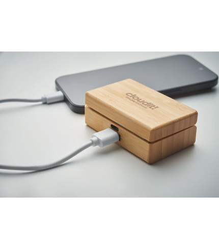 TWS earbuds in bamboo case