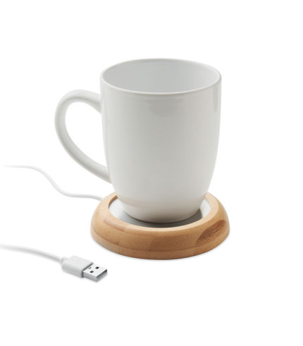 Bamboo mug warmer with USB
